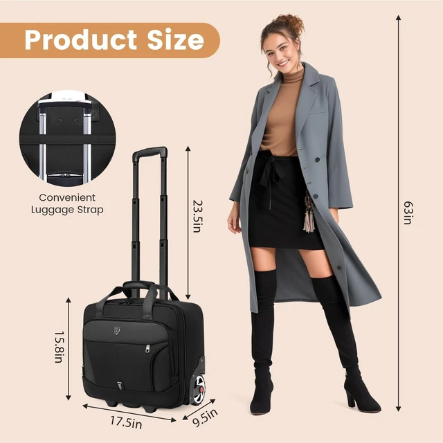 Alt view image 9 of 10 - RUCYEN Rolling Laptop Bag, 17.3 inch Rolling Bag for Men & Women,Laptop Briefcase on Wheels, Overnight Bags Carry On Bag, for Business Travel