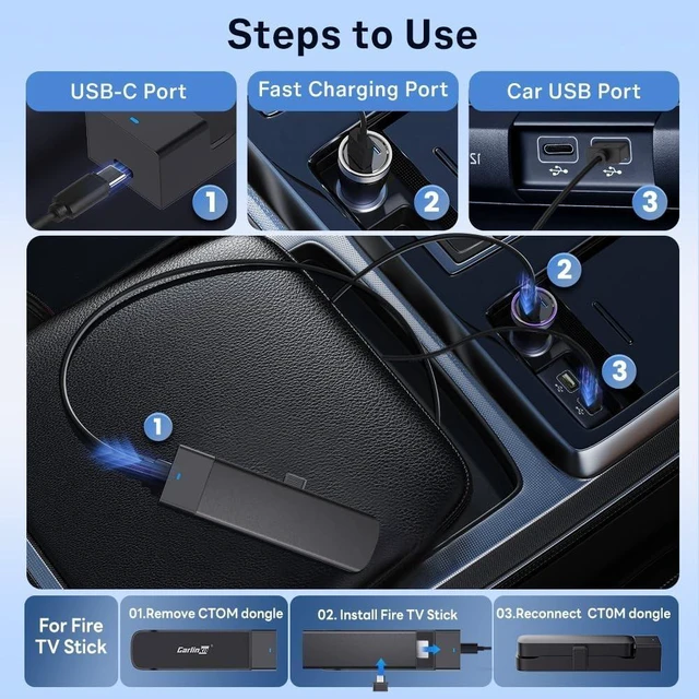 Alt view image 10 of 10 - Carlinkit FireDrive Link Pro HDMI Car TV Converter for Fire TV Stick Streaming, Wireless Apple CarPlay & Android Auto Adapter, Compatible with Wired CarPlay Cars, 3 in 1 Dongle, Plug & Play