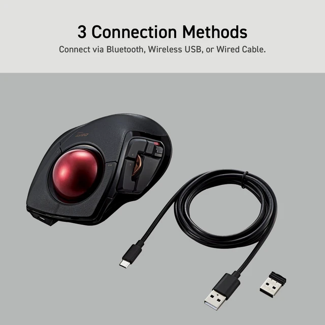 Alt view image 10 of 10 - ELECOM DEFT PRO Trackball Mouse, Wired, Wireless, Bluetooth 3 Types Connection, Ergonomic Design, 8-Button Function, Red Ball, Windows11, MacOS (M-DPT1MRXBK)