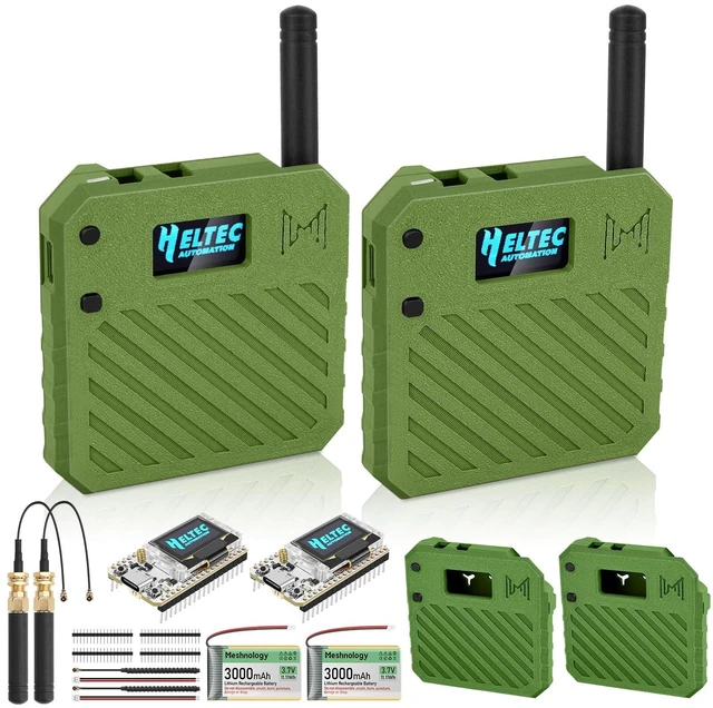 Alt view image 6 of 10 - 2Pack ESP32 LoRa V3 Development Board + 3.7V 3000mAh Battery + Custom Case Set - with 915MHz Meshtastic Antenna and SMA Antenna Surport WiFi Bluetooth LoRa V3 Devices for Arduino LoRawan IOT N33 Green