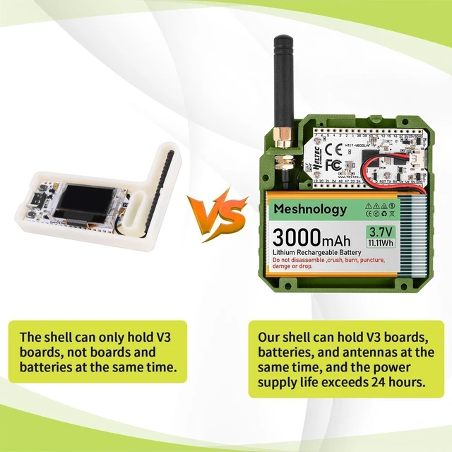 Alt view image 9 of 10 - 2Pack ESP32 LoRa V3 Development Board + 3.7V 3000mAh Battery + Custom Case Set - with 915MHz Meshtastic Antenna and SMA Antenna Surport WiFi Bluetooth LoRa V3 Devices for Arduino LoRawan IOT N33 Green