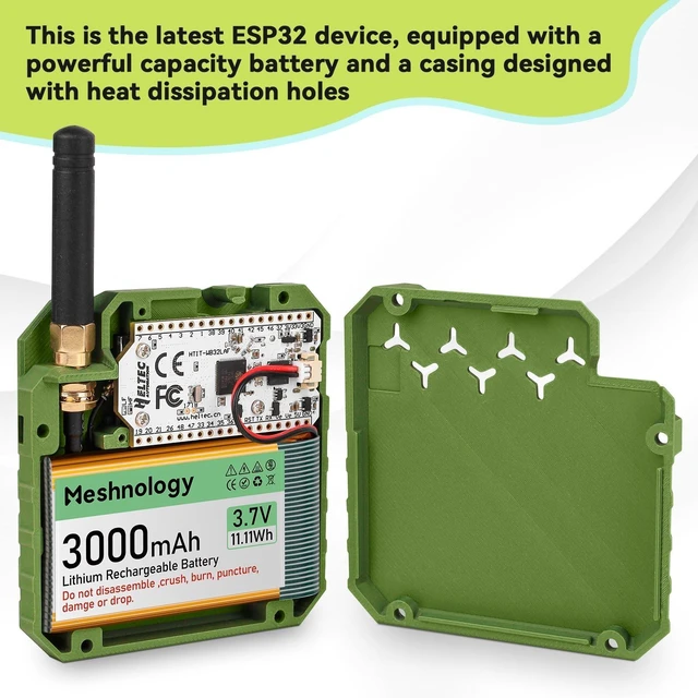 Alt view image 7 of 10 - 2Pack ESP32 LoRa V3 Development Board + 3.7V 3000mAh Battery + Custom Case Set - with 915MHz Meshtastic Antenna and SMA Antenna Surport WiFi Bluetooth LoRa V3 Devices for Arduino LoRawan IOT N33 Green
