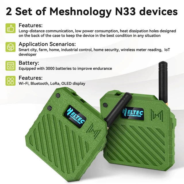 Alt view image 10 of 10 - 2Pack ESP32 LoRa V3 Development Board + 3.7V 3000mAh Battery + Custom Case Set - with 915MHz Meshtastic Antenna and SMA Antenna Surport WiFi Bluetooth LoRa V3 Devices for Arduino LoRawan IOT N33 Green