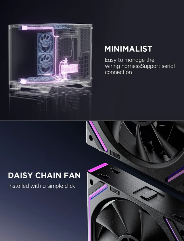 Alt view image 9 of 10 - Asiahorse Dawn 120mm Case Fan, ARGB PWM 1850RPM/71CFM Airflow, Forward & Reverse Blade Design, Low Noise, Precision HDB Bearings High Performance UNI PC Fan Modular Daisy Chain