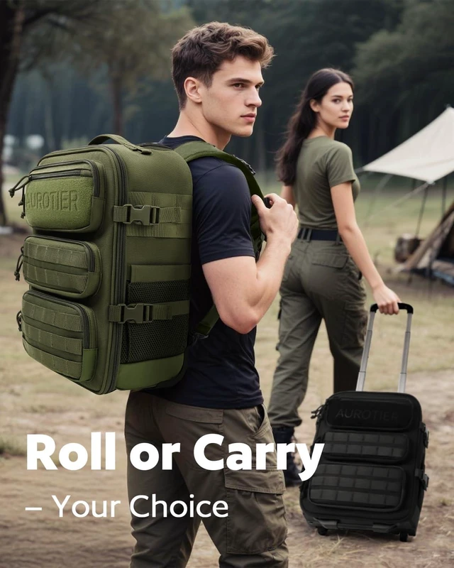 Alt view image 10 of 10 - Rolling Tactical Laptop Backpack, Underseat Travel Backpack with Wheels, 17 Inch Wheeled Military Computer Backpack for Men and Women, Roller Overnight Molle Outdoor Hiking College Carry on Luggage