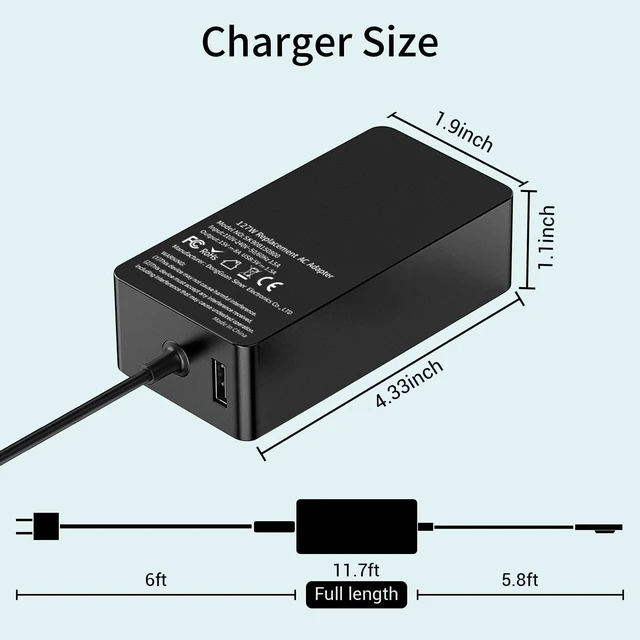 Alt view image 10 of 10 - Ryaobwu 127W Charger Replacement for Microsoft SurfaceBook 3 2 1, Compatible with Windows Surface Laptop Studio 2 1 Surface Laptop/Pro/Go AC Adapter Also Fit for 102W, Fast Charge with Magnetic Plug