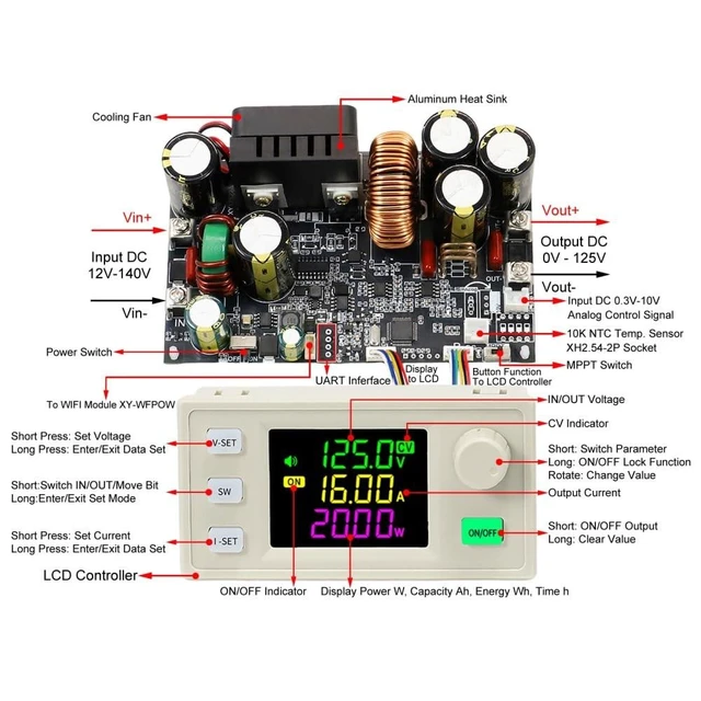 Alt view image 7 of 10 - DC Buck Converter, 12V-140V to 0.5V-125V DC-DC Step Down Module CVCC Adjustable Buck Voltage Converter with LCD Controller