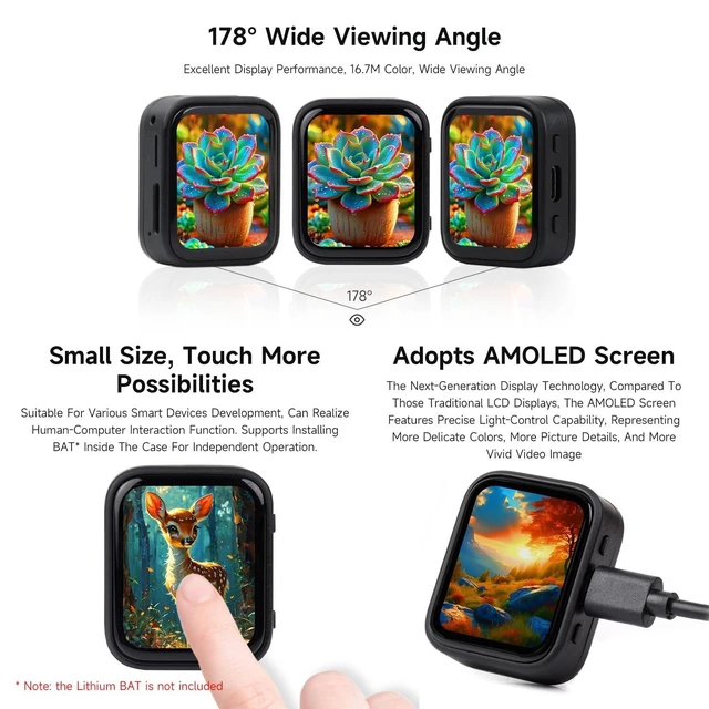 Alt view image 10 of 10 - Waveshare ESP32-S3 1.8inch AMOLED Touch Display, Embedded with SH8601 Display Driver and FT3168 Capacitive Touch Chip, ESP32 with Display,32-bit LX7 Dual-core, 368448 Pixels, Without Lithium Battery