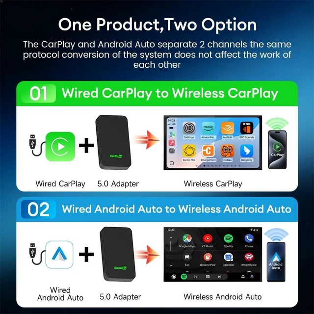 Alt view image 8 of 10 - Carlinkit 5.0 Android Auto & Wireless CarPlay Adapter,Plug & Plug, Two Channel Connection, Online Update,for Cars with OEM Android Auto & Wired CarPlay (2016-2026), 10s Auto-Connect