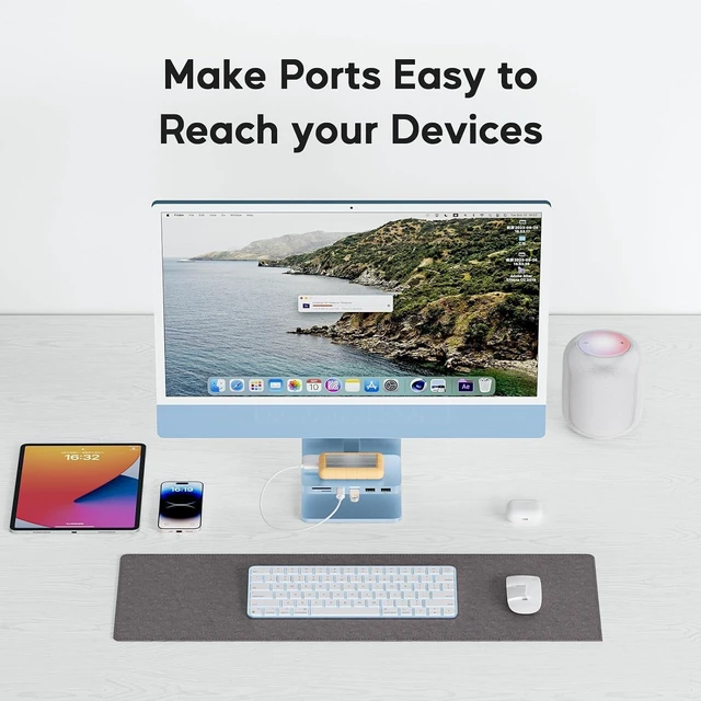 Alt view image 14 of 14 - iMac Accessories for i-Mac 2021/2023/2024, USB C Hub for iMac with USB A/C 10Gbps, Hub for M1/M3/M4, 2USB A 2.0, SD/TF Card Reader for iMac24 inch & Studio Display 2 Blue