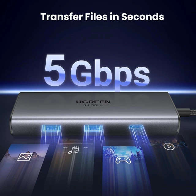 Alt view image 14 of 14 - UGREEN Revodok 206 Docking Station Dual Monitor 6 in 1 USB C Dock Dual HDMI 4K@60Hz Single 8K@30Hz 100W PD 5Gbps USB C and USB A Data Ports USB C Hub for XPS, ThinkPad and More