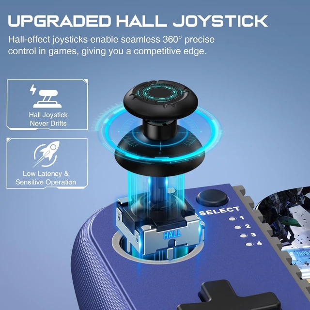 Alt view image 9 of 14 - Mobile Gaming Controller for iPhone/Android, Wireless Phone Controller with Hall Joysticks, Mobile Controller Phone Case Support for Xbox Game Pass, Steam Link & More, Blue