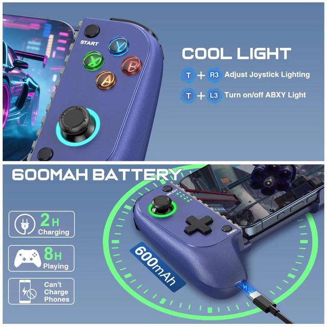 Alt view image 13 of 14 - Mobile Gaming Controller for iPhone/Android, Wireless Phone Controller with Hall Joysticks, Mobile Controller Phone Case Support for Xbox Game Pass, Steam Link & More, Blue