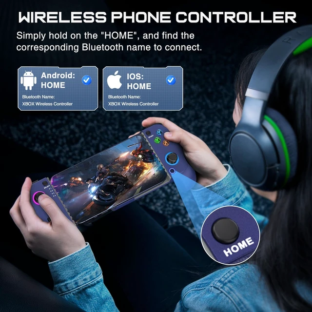 Alt view image 10 of 14 - Mobile Gaming Controller for iPhone/Android, Wireless Phone Controller with Hall Joysticks, Mobile Controller Phone Case Support for Xbox Game Pass, Steam Link & More, Blue