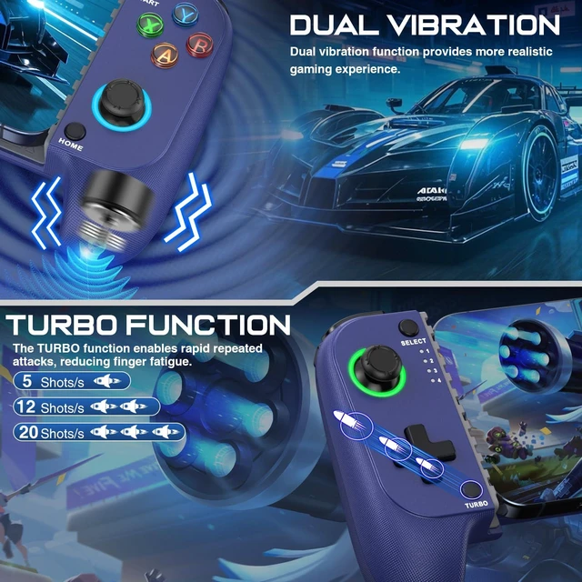 Alt view image 14 of 14 - Mobile Gaming Controller for iPhone/Android, Wireless Phone Controller with Hall Joysticks, Mobile Controller Phone Case Support for Xbox Game Pass, Steam Link & More, Blue