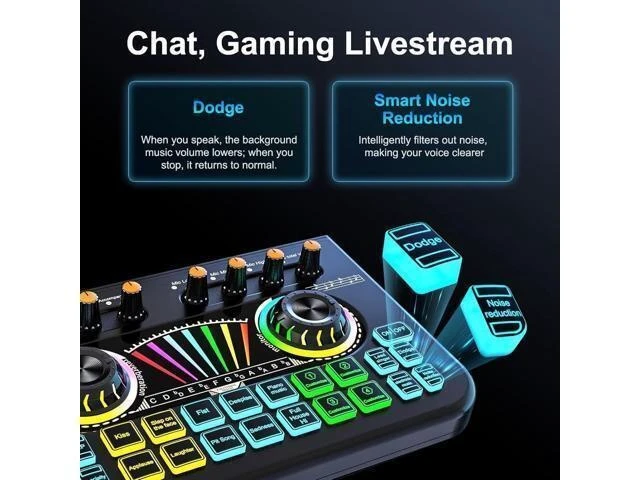 Alt view image 11 of 11 - Gaming Audio Mixer Sound Board Mixer w USB Audio Interface Voice Changer, All-in-One Podcast Live Sound Card for Streaming w Soundboard Customizable Soundpads for PC Smartphone Recording Broadcasting