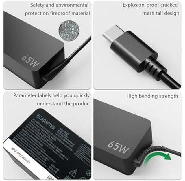 Alt view image 10 of 14 - USB C Laptop Charger Fit for Lenovo ThinkPad X1, Carbon X1 Gen 11 10 9 8 7 6 5, Yoga X1 Gen 8 7 6 5 4 3 2 Series, 65W 45W USB C Fast Power Adapter