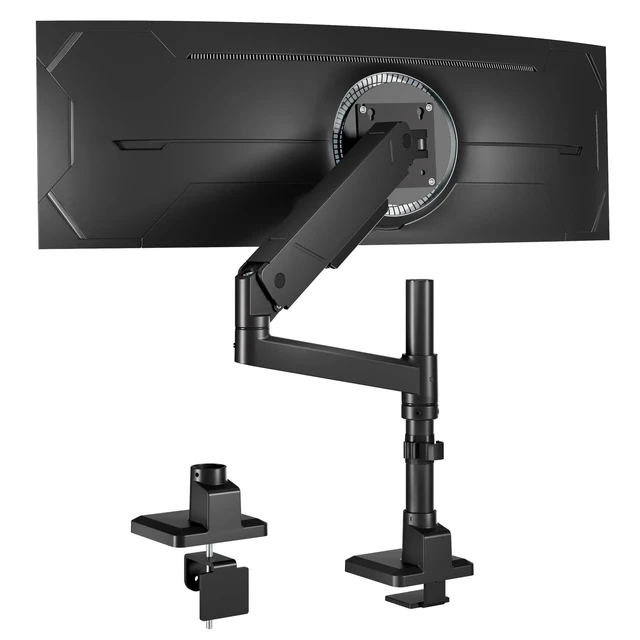 Alt view image 6 of 10 - monTEK Tall Single Monitor Arm for 17 to 45 Inch Curved Screen Adjustable Upgraded Heavy Duty Ultrawide Monitor Arm Holds 35 Lbs Cable Management with C Clamp, Grommet Base, VESA 75/100mm, MA1007PBK