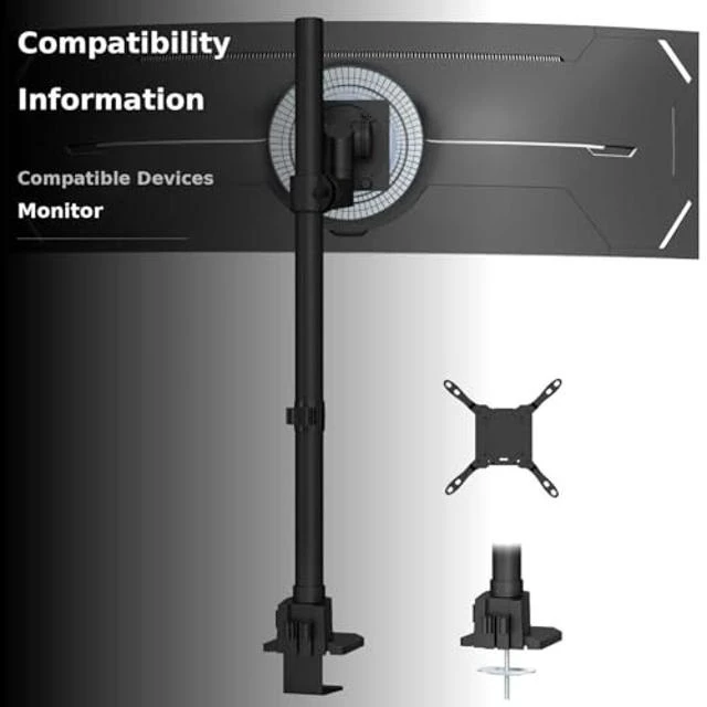 Alt view image 8 of 10 - Heavy Duty Monitor-Arm Ultrawide for 24-57 - Extra Tall Aluminum Single Monitor Mount Holds up to 59.4 lbs, Adjustable Desk Mount Stand, VESA 75/100/200 mm, Black
