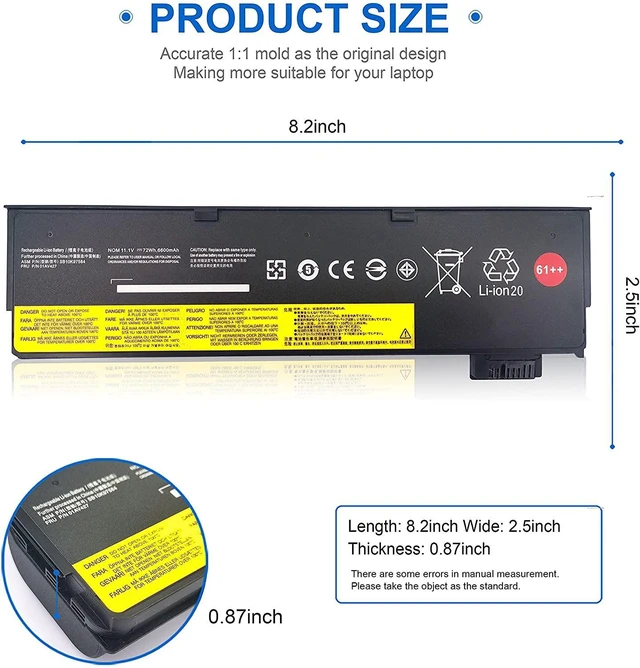 Alt view image 8 of 10 - 6-CELL 61++ 72Wh , T470 T480 Extended Battery For Lenovo ThinkPad P51S ,P52S, T470 T480,P52S P51S T570 T580 A475 A485 TP25 4X50M08812 01AV423 01AV422 01AV424 01AV452 SB10K97584 SB10K97579 SB10K97580 0