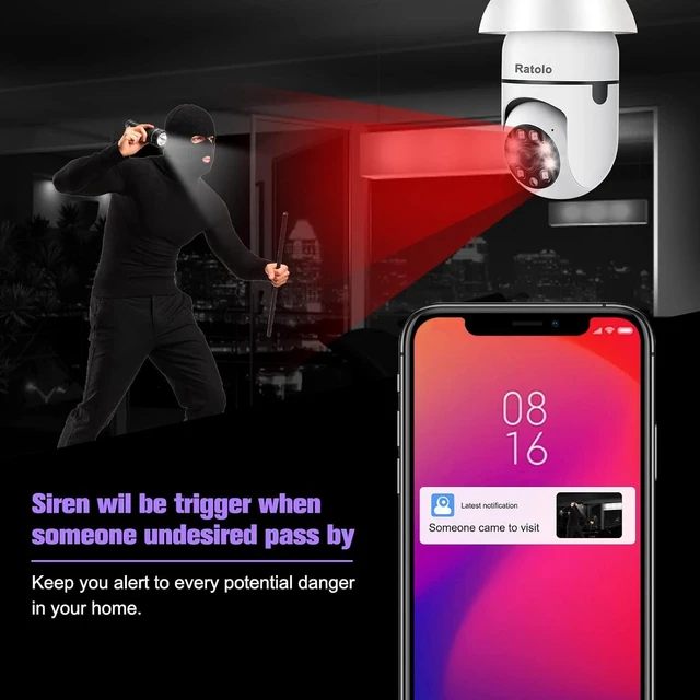 Alt view image 12 of 14 - Security Camera Indoor Wireless with 64GB Memory Card(2 Packs) 1080P WiFi Outdoor Home E27 360 Degree Panoramic Home Security Cameras IP Camera Motion Detection and Alarm Two-Way Audio