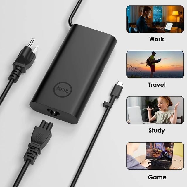 Alt view image 14 of 14 - 165W USB C Charger Type C AC Power Adapter Compatible with Dell Precision 5680 5690 Mobile Workstations Pro Max 16 18 Plus MC16250 MB16250 MB18250 28V 5.893A Laptop Charger