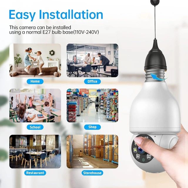 Alt view image 9 of 14 - 2.4GHz WiFi Light Bulb Security Camera,1080P Light Socket Camera, Outdoor Indoor Wireless Security Camera,Full Color Night Vision, TwoWay Dialogue,Motion Tracking,Alexa Support 2PCS