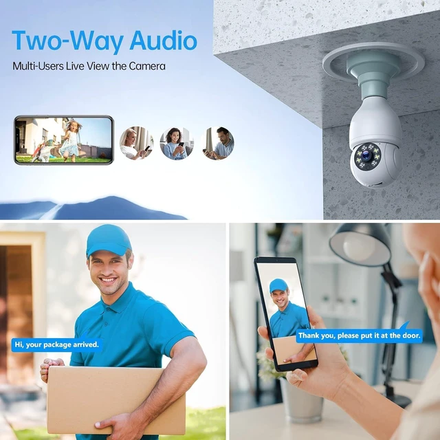 Alt view image 10 of 14 - 2.4GHz WiFi Light Bulb Security Camera,1080P Light Socket Camera, Outdoor Indoor Wireless Security Camera,Full Color Night Vision, TwoWay Dialogue,Motion Tracking,Alexa Support 2PCS