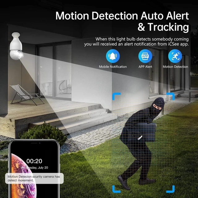 Alt view image 11 of 14 - 2.4GHz WiFi Light Bulb Security Camera,1080P Light Socket Camera, Outdoor Indoor Wireless Security Camera,Full Color Night Vision, TwoWay Dialogue,Motion Tracking,Alexa Support 2PCS