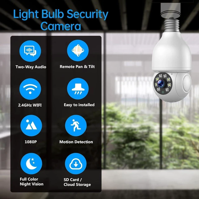 Alt view image 13 of 14 - 2.4GHz WiFi Light Bulb Security Camera,1080P Light Socket Camera, Outdoor Indoor Wireless Security Camera,Full Color Night Vision, TwoWay Dialogue,Motion Tracking,Alexa Support 2PCS