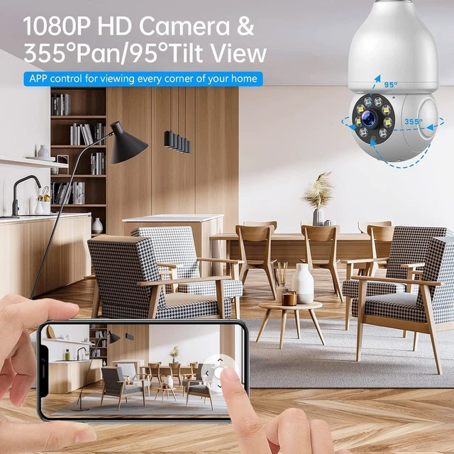 Alt view image 12 of 14 - 2.4GHz WiFi Light Bulb Security Camera,1080P Light Socket Camera, Outdoor Indoor Wireless Security Camera,Full Color Night Vision, TwoWay Dialogue,Motion Tracking,Alexa Support 2PCS