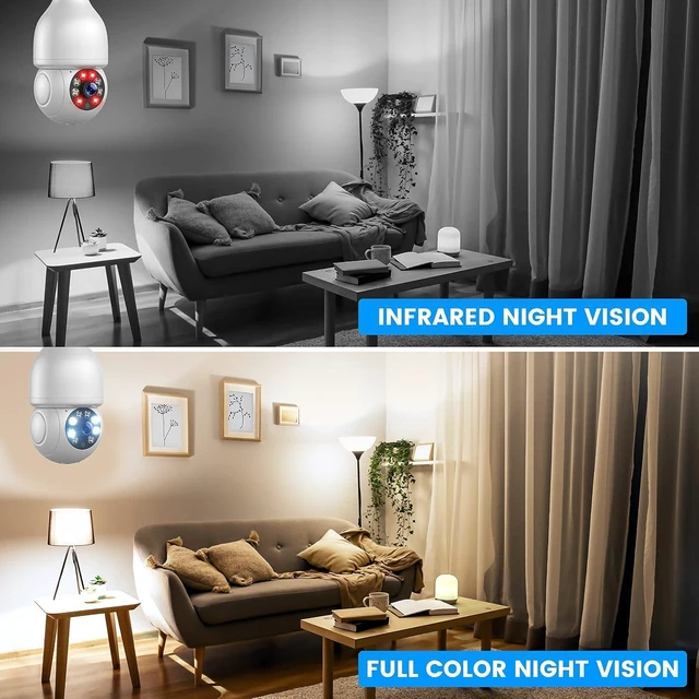 Alt view image 14 of 14 - 2.4GHz WiFi Light Bulb Security Camera,1080P Light Socket Camera, Outdoor Indoor Wireless Security Camera,Full Color Night Vision, TwoWay Dialogue,Motion Tracking,Alexa Support 2PCS