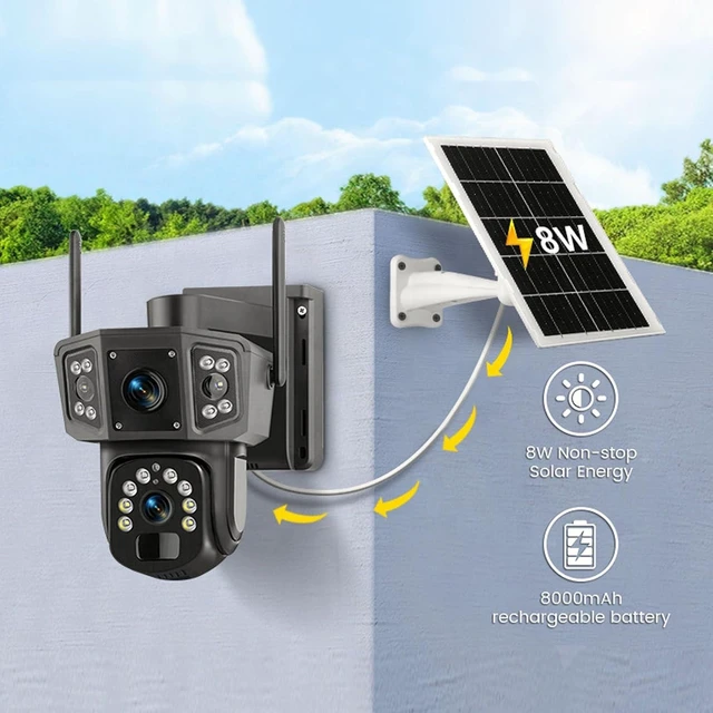 Alt view image 11 of 14 - WiFi Solar Security Cameras, for APP Connection PIR Motion Detection, Home Security Systems 8MP HD Outdoor Camera for Home with Solar Panel Power