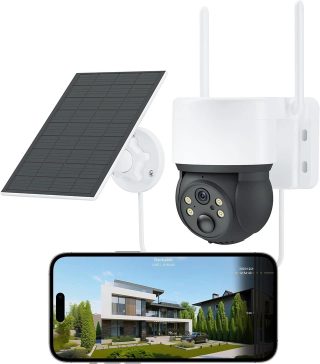 Alt view image 8 of 14 - Solar Cameras for Home Security, Security Cameras Wireless Outdoor, 360° Pan & Tilt View, Battery-Powered Outdoor Camera with PIR Motion Detection, Two-Way Audio, Night Vision, Compatible with Alexa