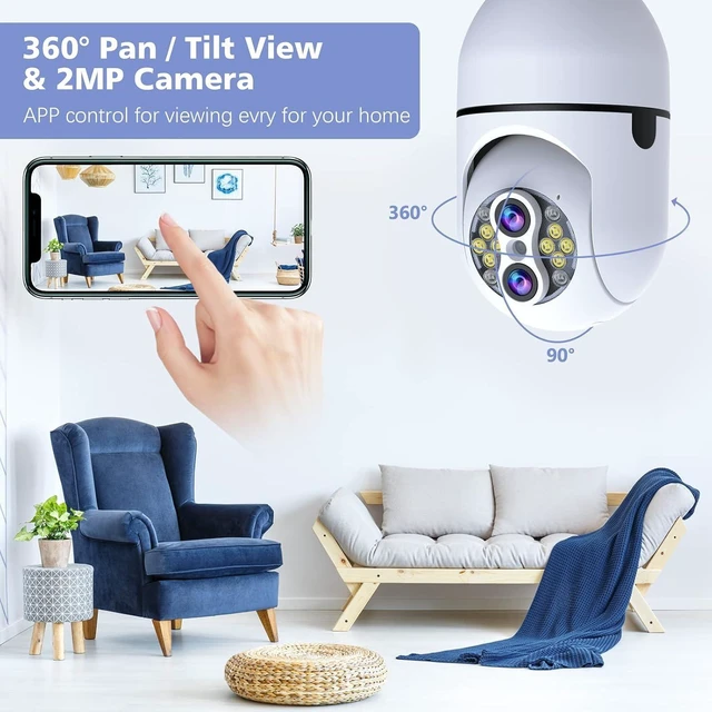Alt view image 10 of 14 - 2MP Light Bul b Security Camera Outdoor Wireless 2.4G WiFi 360° Lightbulb Camera,2 Way Audio/HD/Night Vision/Light Socket Security Camera, Smart Motion Detection