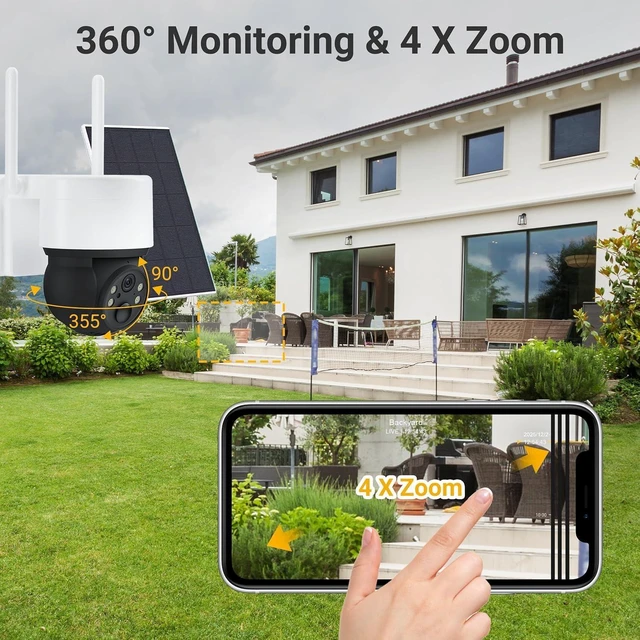 Alt view image 9 of 14 - Solar Cameras for Home Security, Security Cameras Wireless Outdoor, 360° Pan & Tilt View, Battery-Powered Outdoor Camera with PIR Motion Detection, Two-Way Audio, Night Vision, Compatible with Alexa