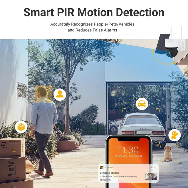 Alt view image 10 of 14 - Solar Cameras for Home Security, Security Cameras Wireless Outdoor, 360° Pan & Tilt View, Battery-Powered Outdoor Camera with PIR Motion Detection, Two-Way Audio, Night Vision, Compatible with Alexa
