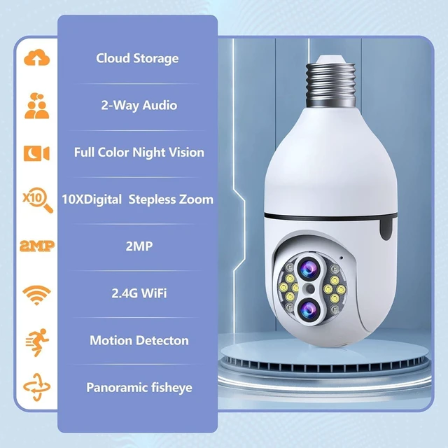 Alt view image 9 of 14 - 2MP Light Bul b Security Camera Outdoor Wireless 2.4G WiFi 360° Lightbulb Camera,2 Way Audio/HD/Night Vision/Light Socket Security Camera, Smart Motion Detection