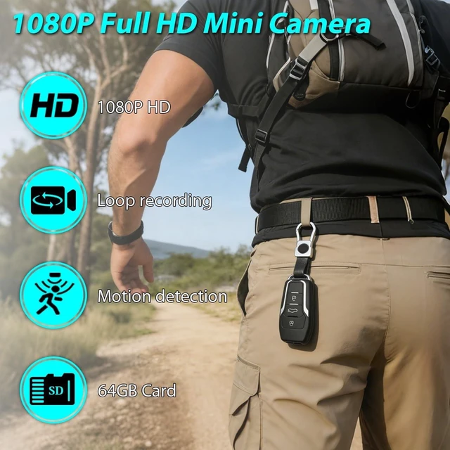 Alt view image 8 of 12 - 64GB Mini Video Camera, 1080P Portable Surveillance Camera with Motion Detection Home Security Camera for Outdoor Home and Office