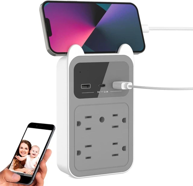 Alt view image 7 of 12 - USB Charger Camera - Wall Outlet Camera - Full HD 2K Mini Wireless Nanny Cam - 120° Degree Wide Angle for Discreet Indoor Security (Grey)