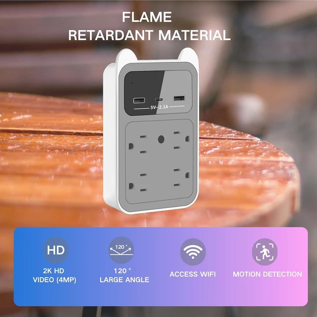 Alt view image 9 of 12 - USB Charger Camera - Wall Outlet Camera - Full HD 2K Mini Wireless Nanny Cam - 120° Degree Wide Angle for Discreet Indoor Security (Grey)
