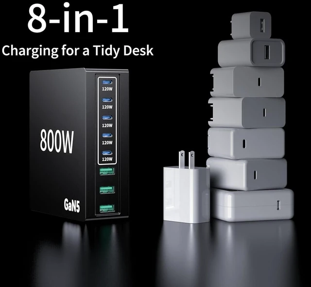 Alt view image 11 of 14 - 880W USB C Charger Block Charging Station 8 Port Fast Chager 140W PD PPS AVS HUB Laptop MacBook Charger Compatible with All iPhone 17 Pro Max/17 Air/16 SE/Samsung Galaxy 25/ MacBook Pro/Air/iPad Pro