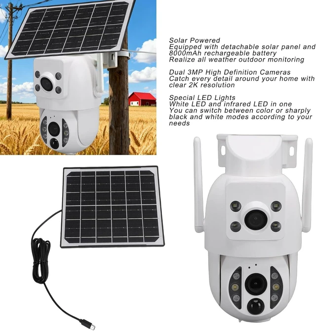 Alt view image 9 of 14 - Solar Security Camera, Wireless Outdoor Security Camera with Dual 3MP Lens 2K Resolution and 8000mAh Battery, for Home and Motion Detection