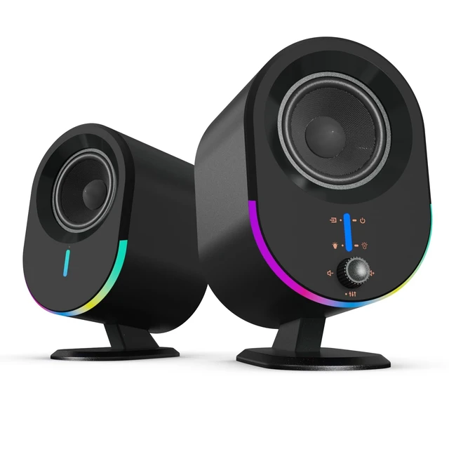 Alt view image 8 of 14 - Computer Speakers, Bluetooth PC Speakers, AC Powered Gaming Speaker with 3 EQ Modes, Stereo Speakers with 6 RGB Modes, Aux in, Headphone, USB port Speaker for Laptop/Desktop/TV, 2*15W, 2.0 CH