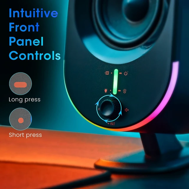 Alt view image 13 of 14 - Computer Speakers, Bluetooth PC Speakers, AC Powered Gaming Speaker with 3 EQ Modes, Stereo Speakers with 6 RGB Modes, Aux in, Headphone, USB port Speaker for Laptop/Desktop/TV, 2*15W, 2.0 CH