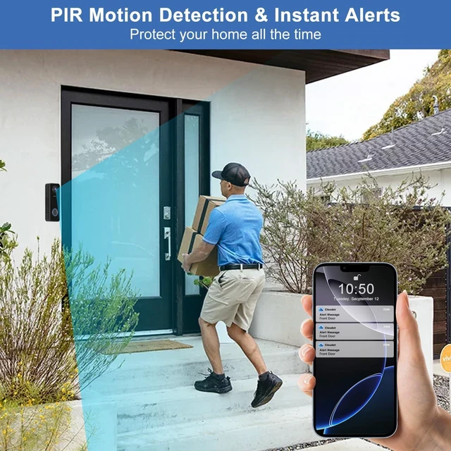 Alt view image 10 of 14 - Doorbell Camera Wireless, Head-to-Toe Video, 2K HD Live View, Two-Way Talk,Smart Video Doorbell with Chime,no Subscription,Battery Powered,Motion Detection &Alerts,Works with Alexa &Google(2.4G WiFi)