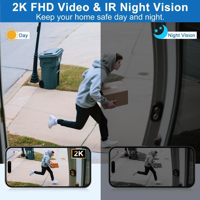 Alt view image 13 of 14 - Doorbell Camera Wireless, Head-to-Toe Video, 2K HD Live View, Two-Way Talk,Smart Video Doorbell with Chime,no Subscription,Battery Powered,Motion Detection &Alerts,Works with Alexa &Google(2.4G WiFi)