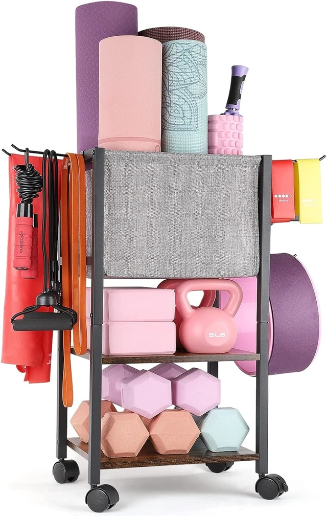 Alt view image 8 of 14 - Yoga Mat Storage Rack Home Gym Equipment Workout Equipment Organizer Yoga Mat Holder for Dumbbell,Kettlebell and More Gym Accessories Gym Essentials Women Men Fitness Exercise Equipment Organization