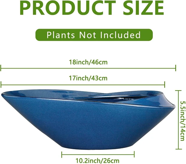 Alt view image 10 of 14 - Bonsai Pot - 18 Inch Ceramic Planter for Indoor Outdoor Plants Bonsai Tree Pot Modern Large Succulent Planter Decorative Plant Pot with Drainage Hole Blue