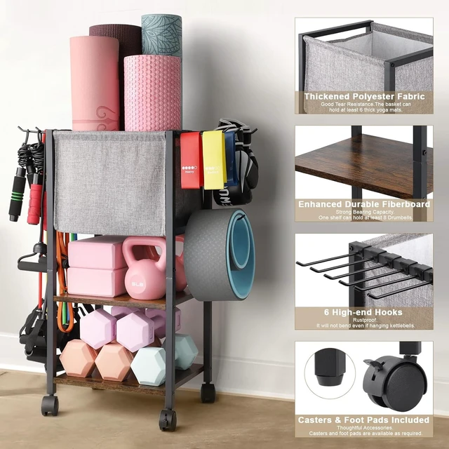 Alt view image 9 of 14 - Yoga Mat Storage Rack Home Gym Equipment Workout Equipment Organizer Yoga Mat Holder for Dumbbell,Kettlebell and More Gym Accessories Gym Essentials Women Men Fitness Exercise Equipment Organization